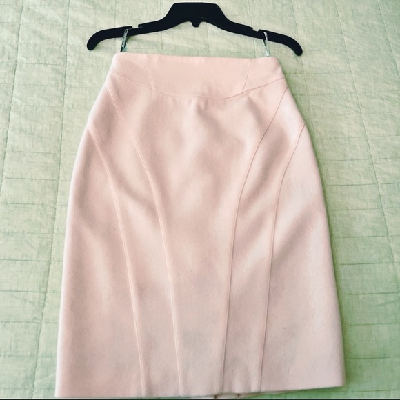 Thierry Mugler Couture Baby Pink Wool & Cashmere Midi Skirt W/ Back Slit - Picture 2 of 5